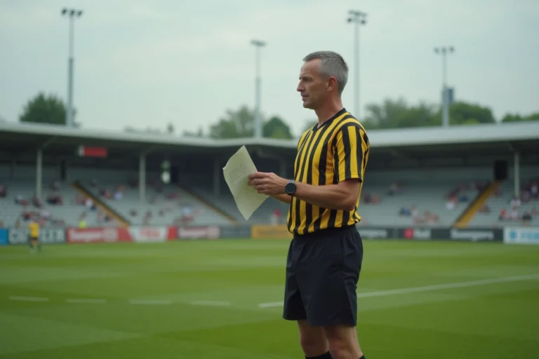 Arbitre de district mettant à jour le tableau des scores lors d'un match de football amateur en 2026