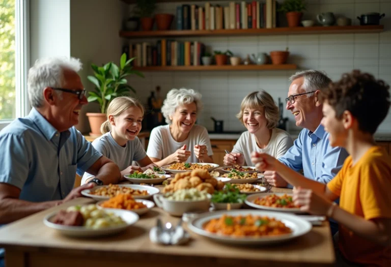 Famille multigenerational partageant un repas convivial