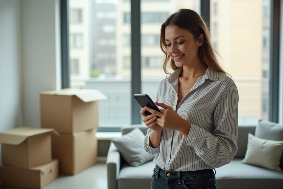 Femme recevant une alerte sur son smartphone concernant un changement d'adresse de Padraz
