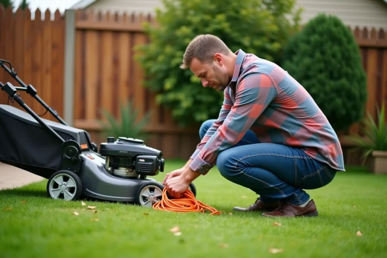 Homme d'âge moyen avec un cordon orange dans le jardin